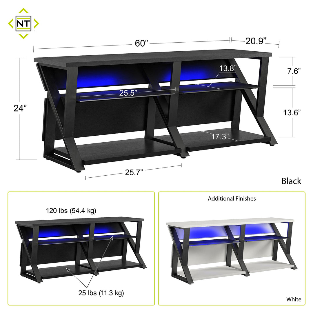 Genesis Gaming TV Stand for TVs up to 70 Inch with LED Lights - White