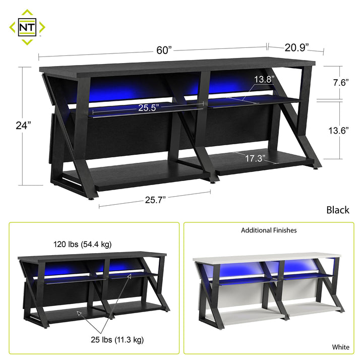 Genesis Gaming TV Stand for TVs up to 70 Inch with LED Lights - White