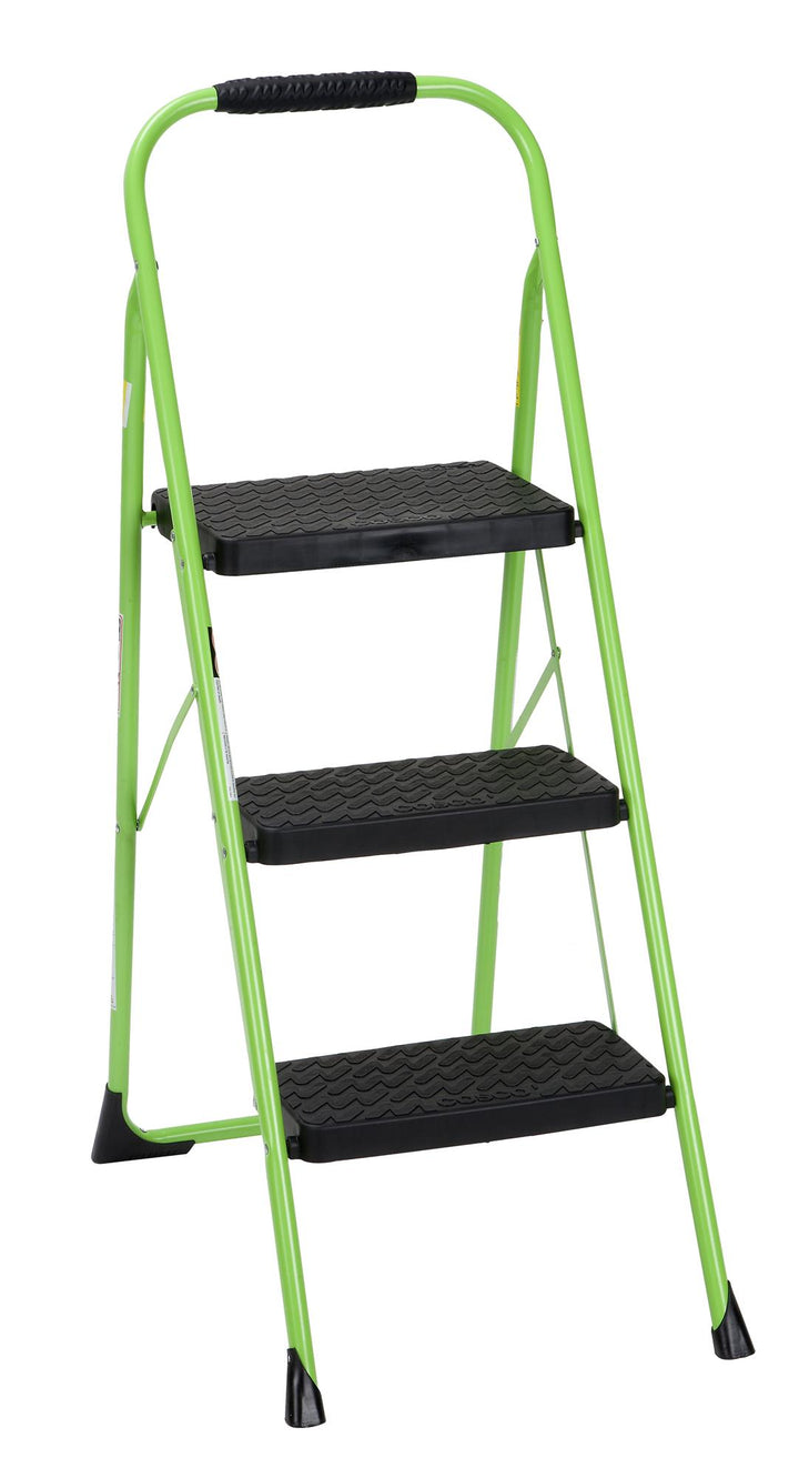 3-Step Big Step Folding Step Stool with Rubber Hand Grip  - Green Leaf