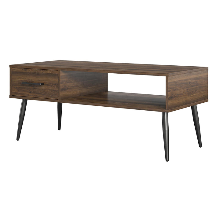 Sleek design with drawer and open shelf - Florence Walnut