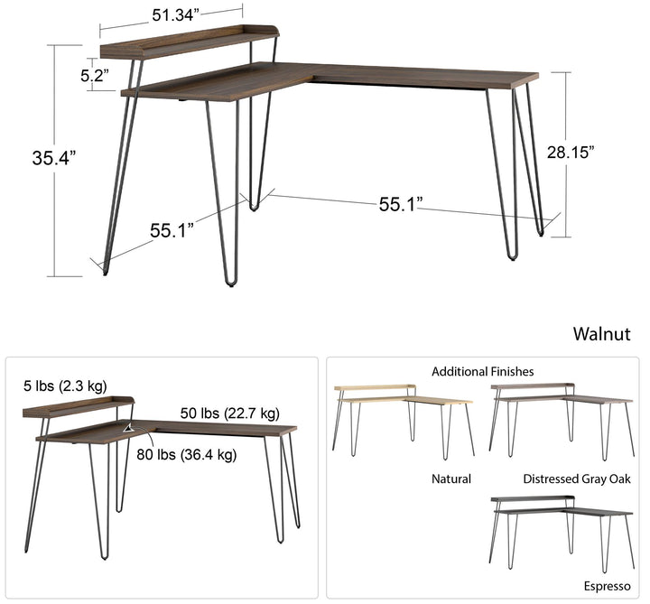 Stylish Haven Retro L Desk for Office -  Natural/White