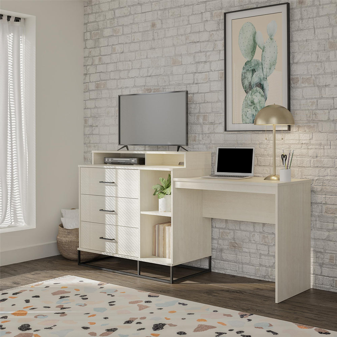 Kelly Media Dresser and Desk -  Ivory Oak