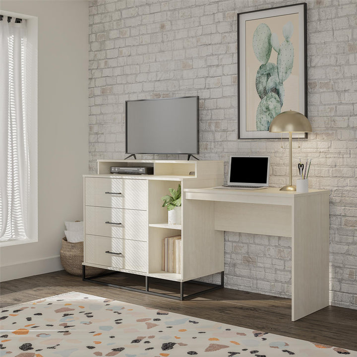 Kelly Media Dresser and Desk -  Ivory Oak