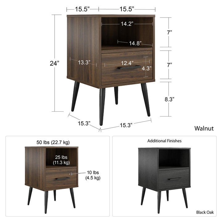 Compact side table with hidden drawer - Black Oak