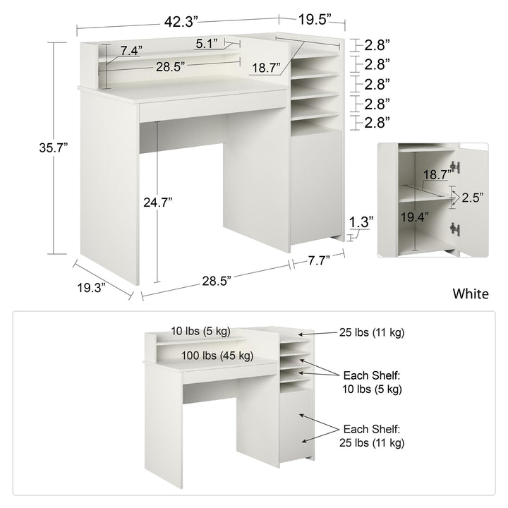 Arleta desk with shelf cubbies -  White