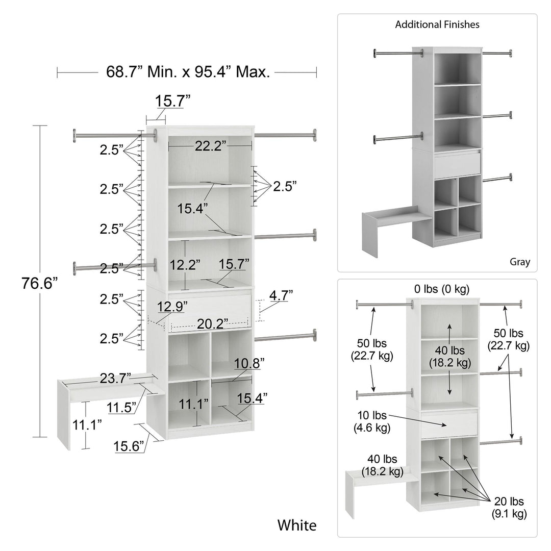 Grow with Me Adjustable Closet Organizer System with Adjustable Poles - White