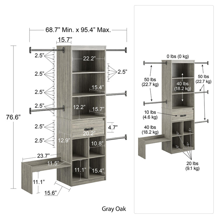Dynamic closet system for growing kids - Gray Oak
