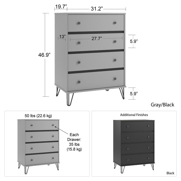 4 Drawer Dresser with Modern Design -  Black