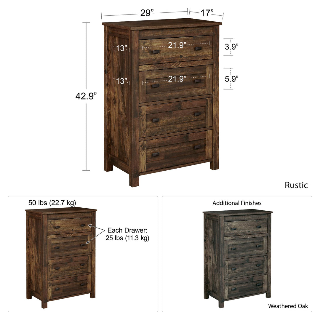 4 Drawer Farmington Rustic Dresser with Linen Interiors -  Rustic