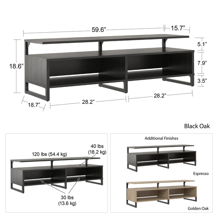 Whitby TV Stand for TVs up to 65" with Four Shelves - Black Oak
