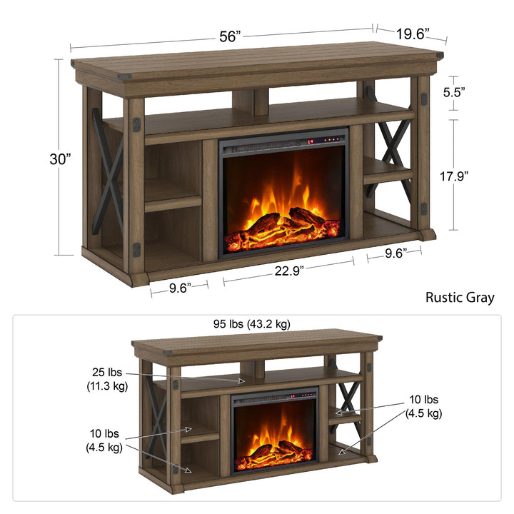 Wildwood Electric Fireplace TV Stand for TVs up to 60 Inch - Rustic Gray