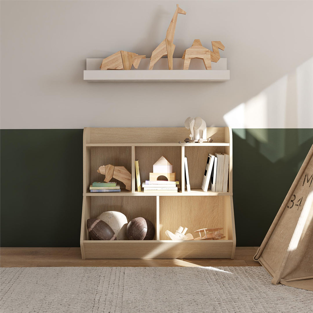 bookcase with toy box compartments - Blonde Oak