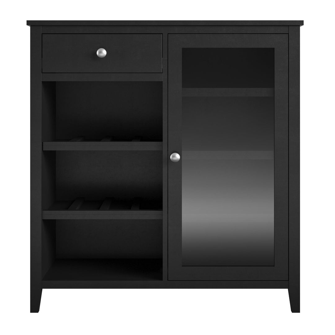 Tuxedo Bar Cabinet with Glass Door 1 Drawer and 7 Shelves  -  Black