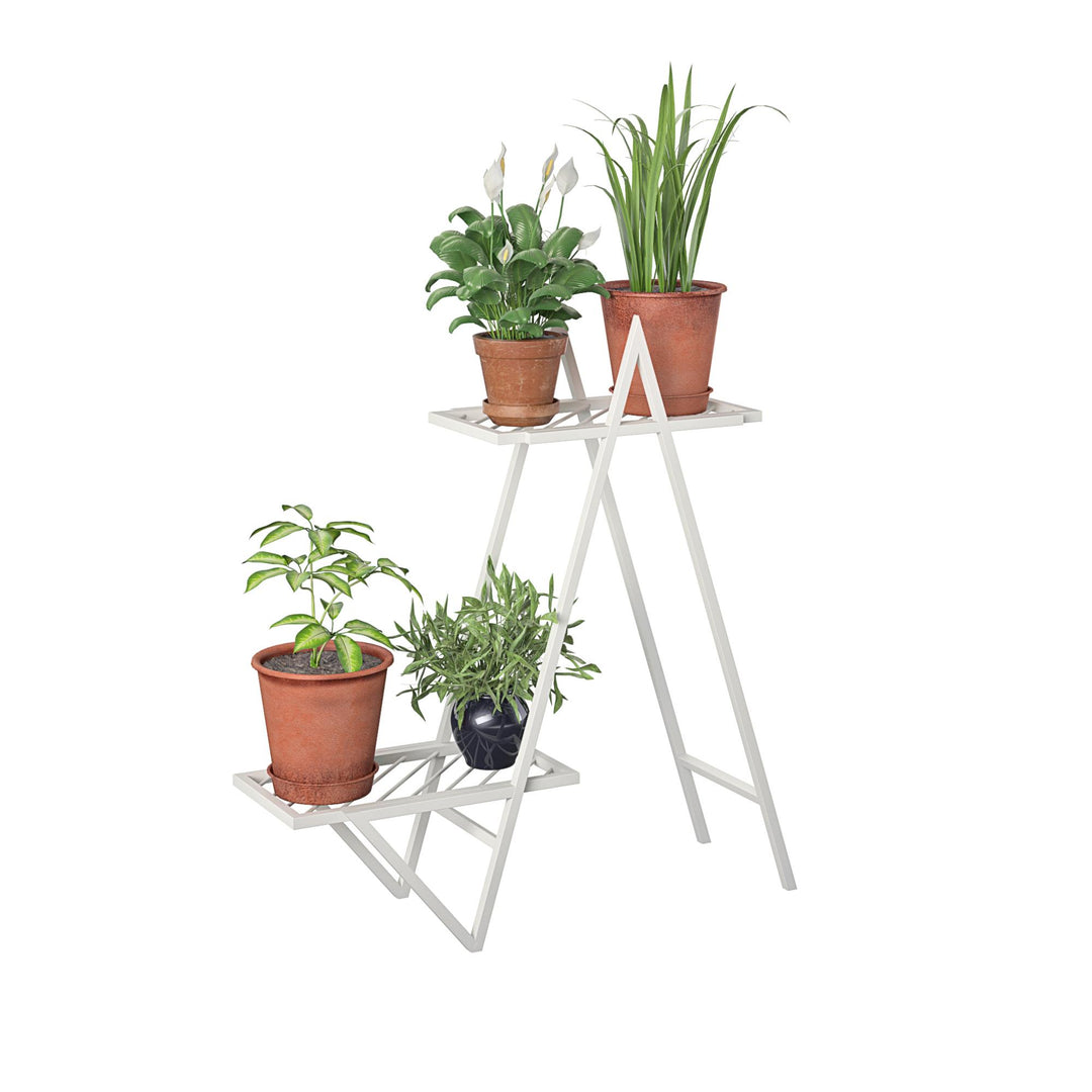 plant stand with 2 metal shelves - White