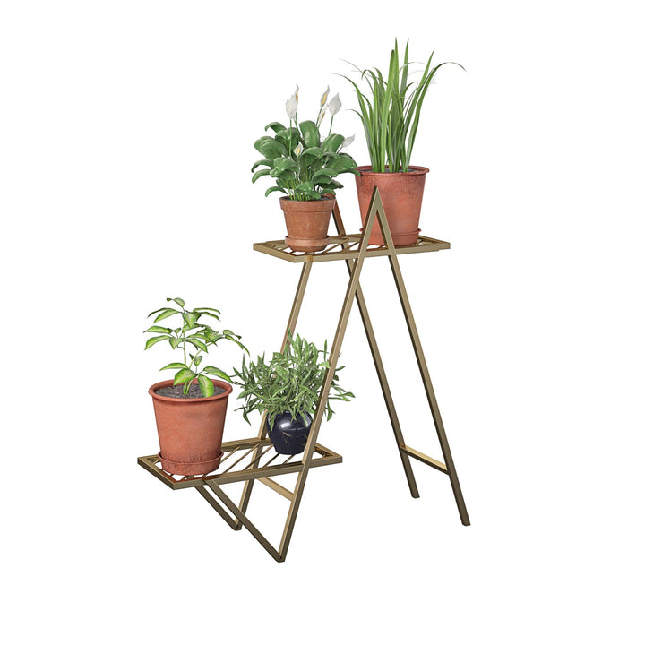 plant stand with 2 metal shelves - Gold