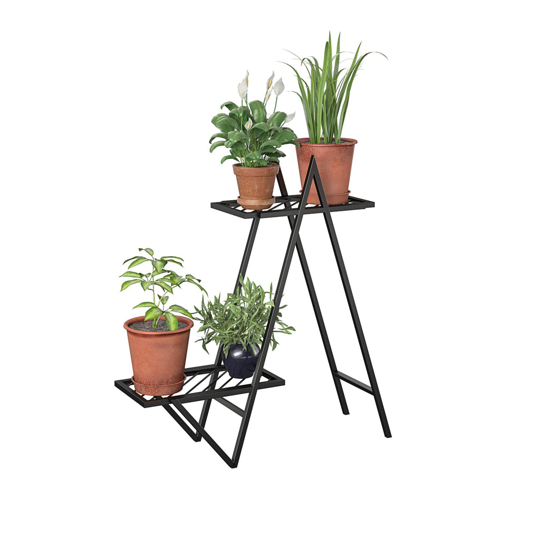 plant stand with 2 metal shelves - Black
