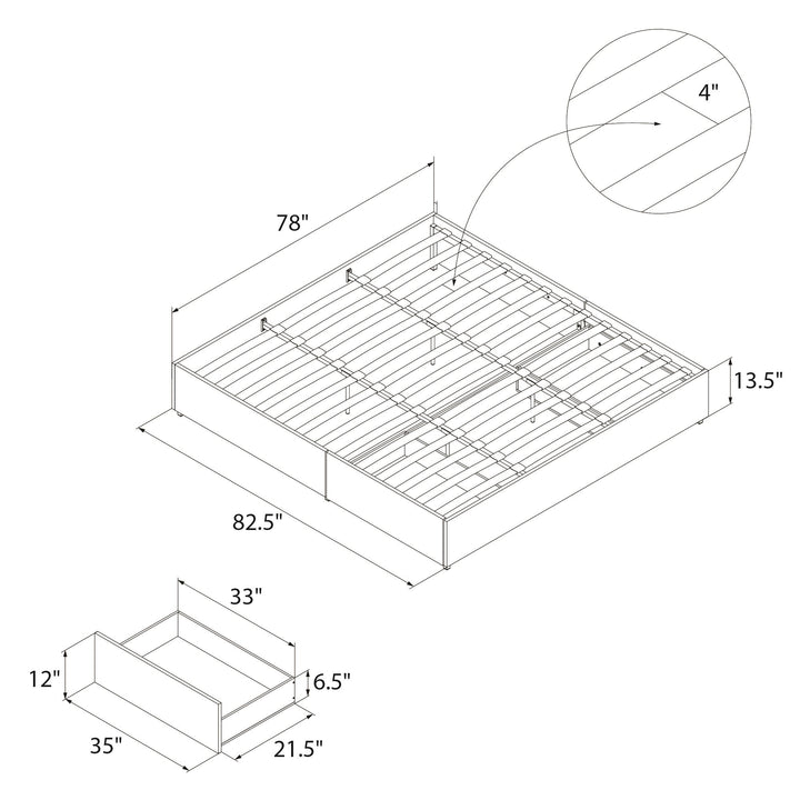 Maven Platform Bed with 2 Storage Drawers - Grey Linen - King