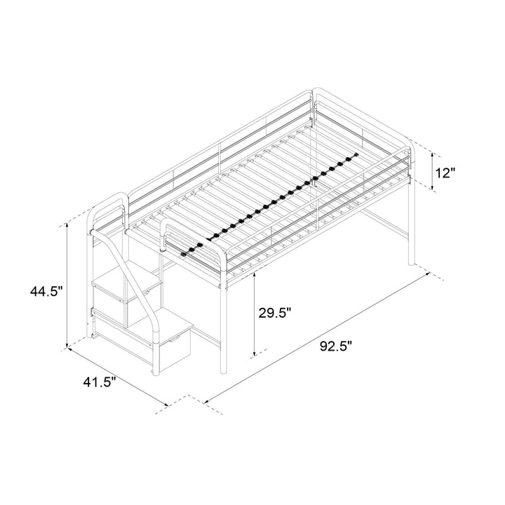 Twin Loft Bed with Storage and Low-Height Design -  Silver / grey  -  Twin
