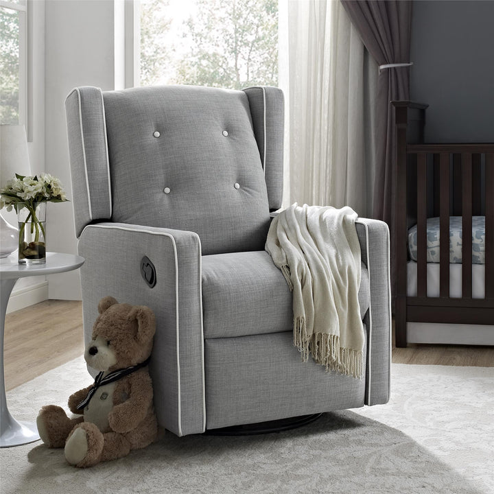 Mikayla Swivel Glider Recliner Chair -  Grey Linen
