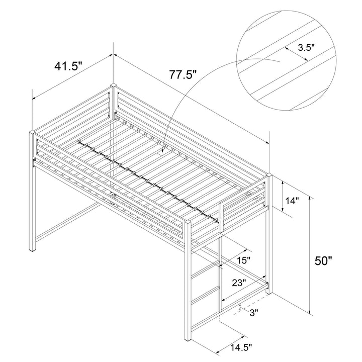 Miles Metal Junior Twin Loft Bed with Integrated Ladder - White - Twin