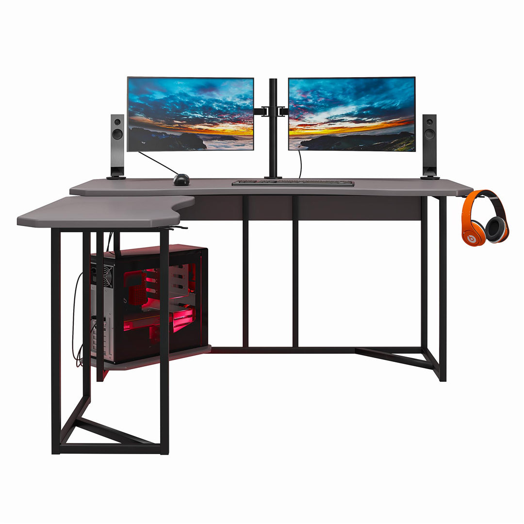 Gaming Desk with Wire Management System -  Gray