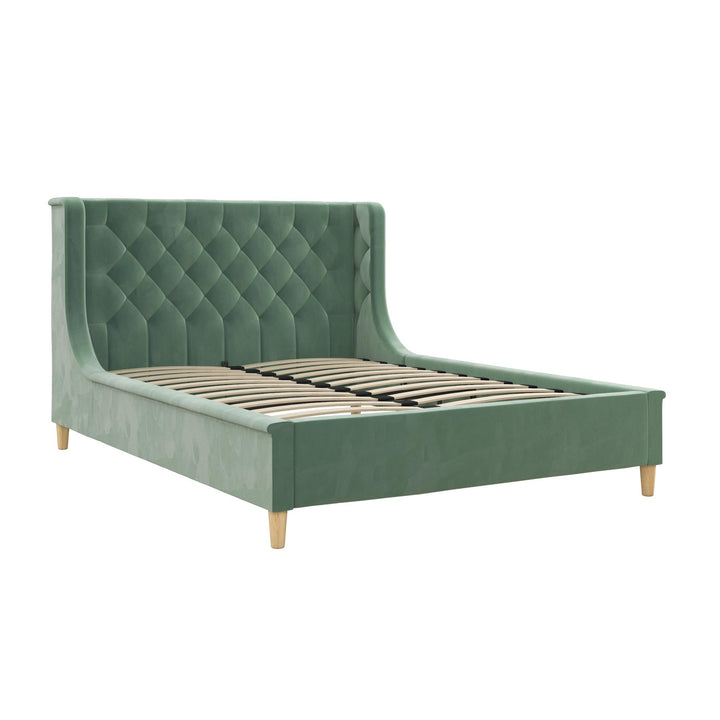 Functional Upholstered Bed with Tufted Headboard -  Teal  -  Full