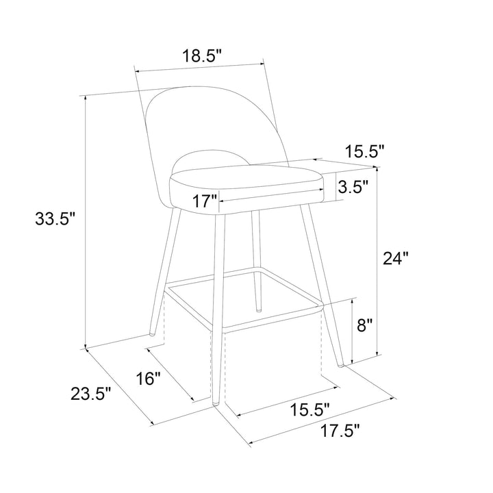Elegant upholstered counter stool Alexi -  Black