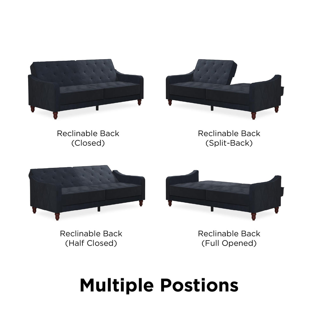 Vintage Tufted Split Back Futon - Blue