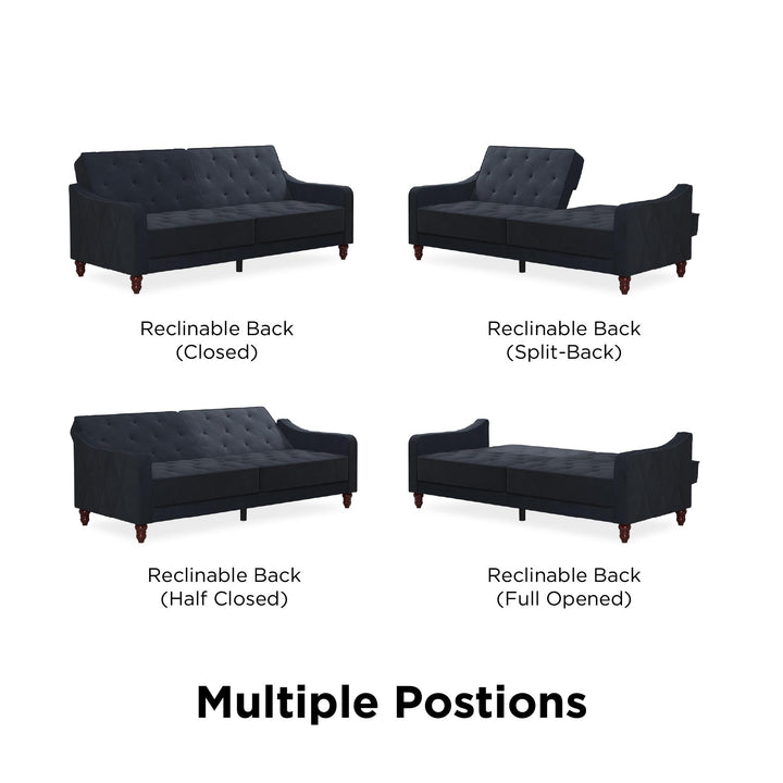 Vintage Tufted Split Back Futon - Blue