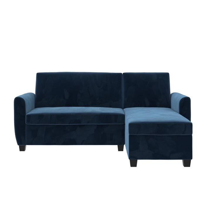 Noah Sectional Sofa Bed with Storage and Reversible Chaise - Blue Velvet - Twin