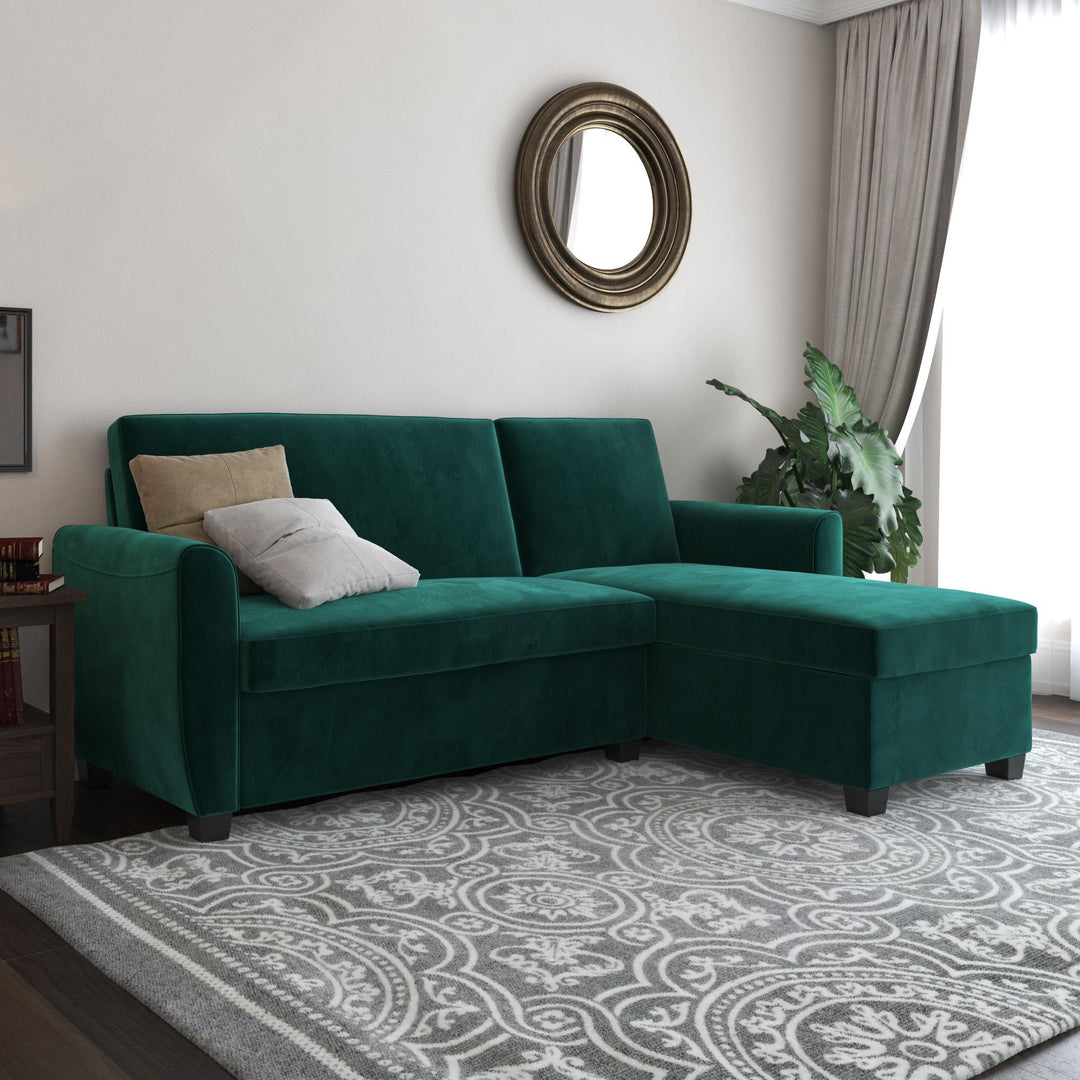 Noah Sectional Sofa Bed with Storage and Reversible Chaise - Green - Twin