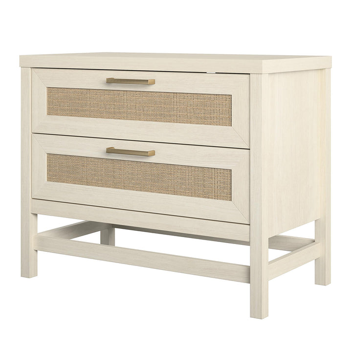 Lennon 2 Drawer Wide Nightstand with Faux Rattan - Ivory Oak