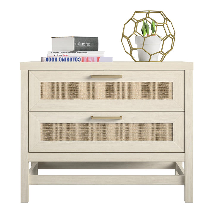 Lennon 2 Drawer Wide Nightstand with Faux Rattan - Ivory Oak
