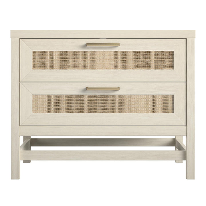 Lennon 2 Drawer Wide Nightstand with Faux Rattan - Ivory Oak