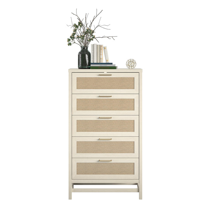 Wicker 5 drawer dresser - Ivory Oak