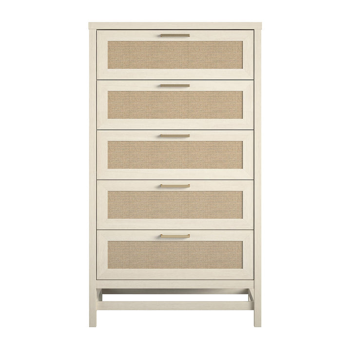 Rattan tall 5 drawer dresser - Ivory Oak