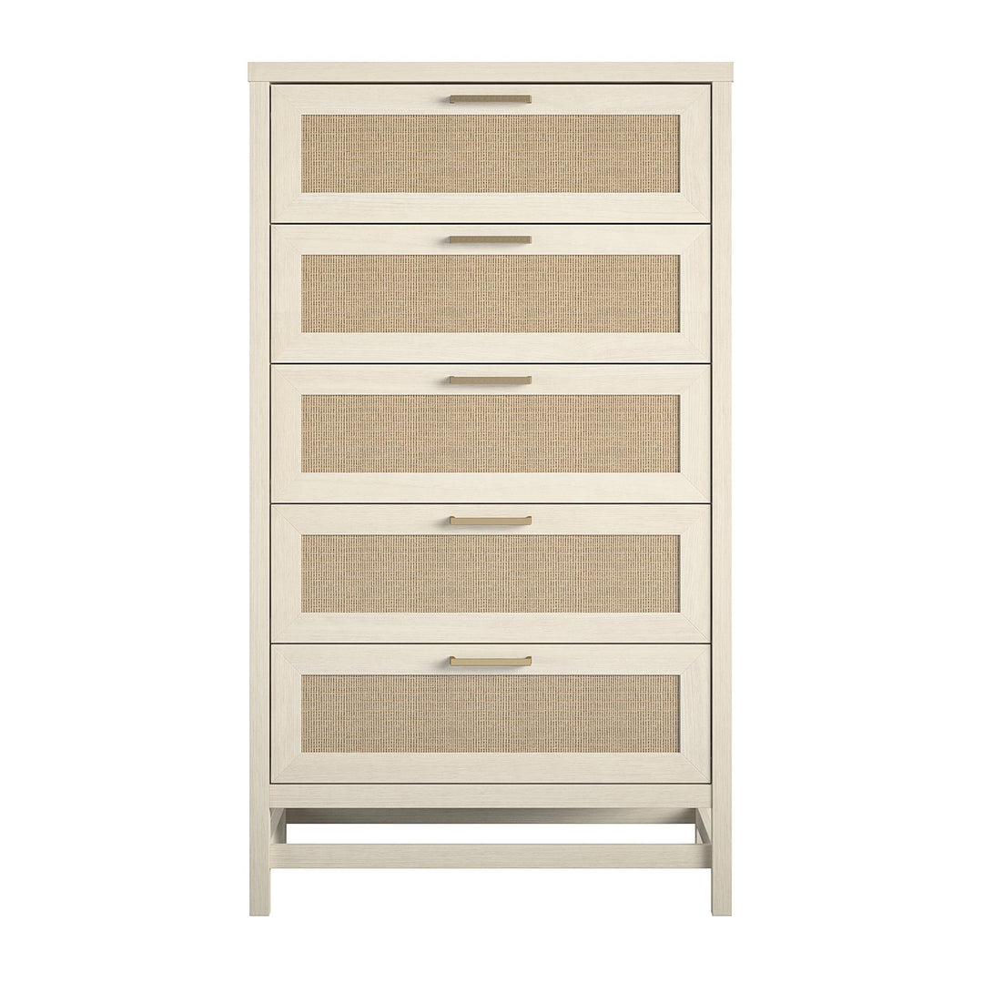 Rattan tall 5 drawer dresser - Ivory Oak