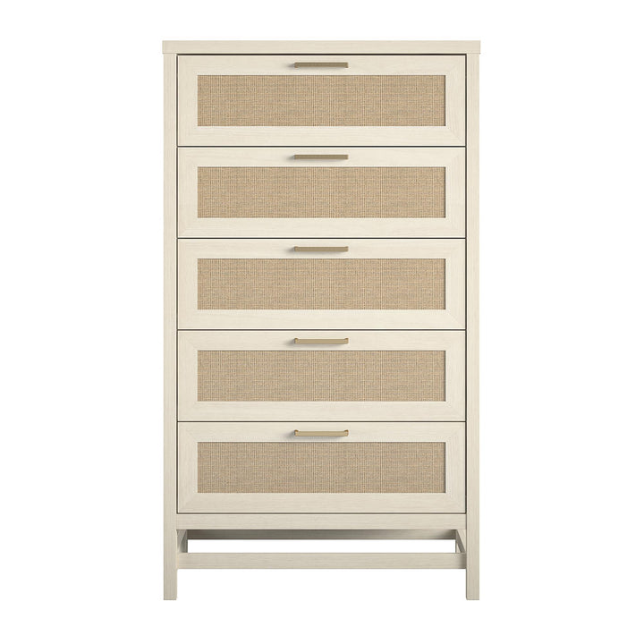 Rattan tall 5 drawer dresser - Ivory Oak