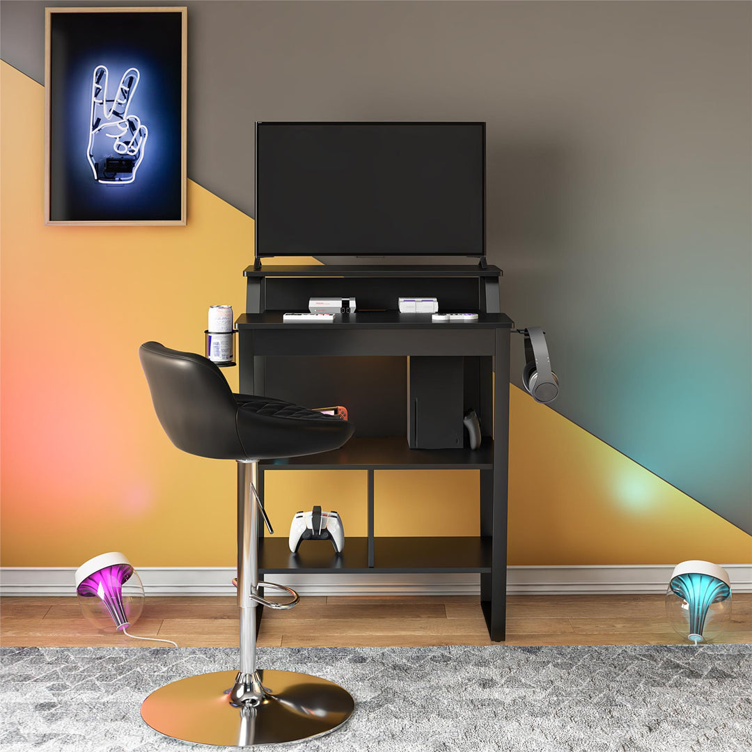 Genesis Standing Gaming Desk or Arcade Stand with LED Lights - Black