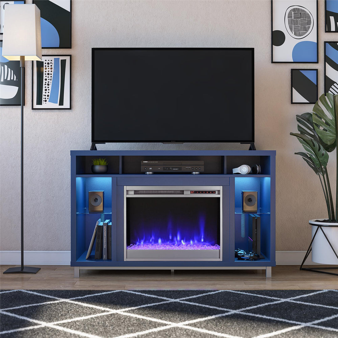Lumina Fireplace TV Stand for TVs up to 48 Inch with 7 Color LED Lights  -  Navy 
