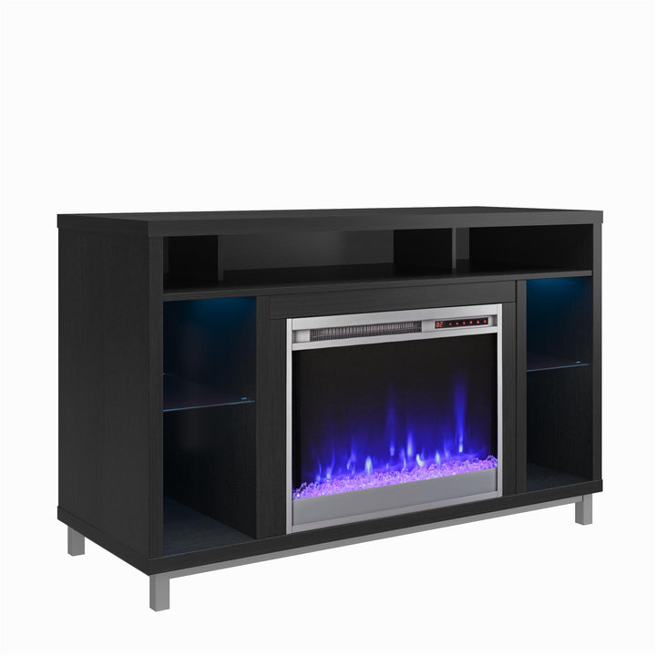 Lumina TV Stand with Fireplace and LED Lights -  Black Oak 