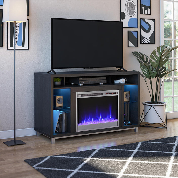 Fireplace TV Stand with 7 Color LED Lights -  Black Oak 