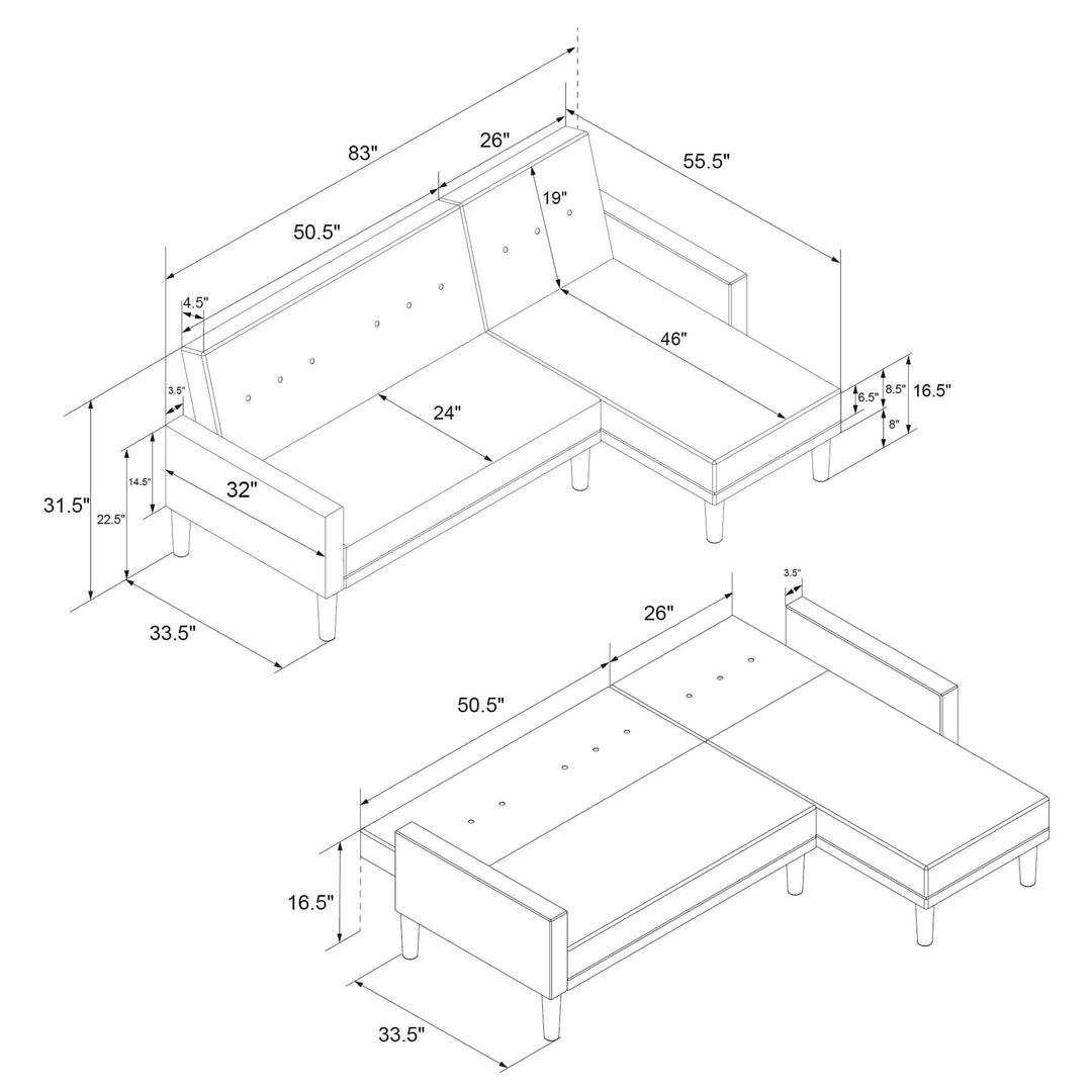 Reversible Sofa Futon for Small Spaces -  Dark Gray