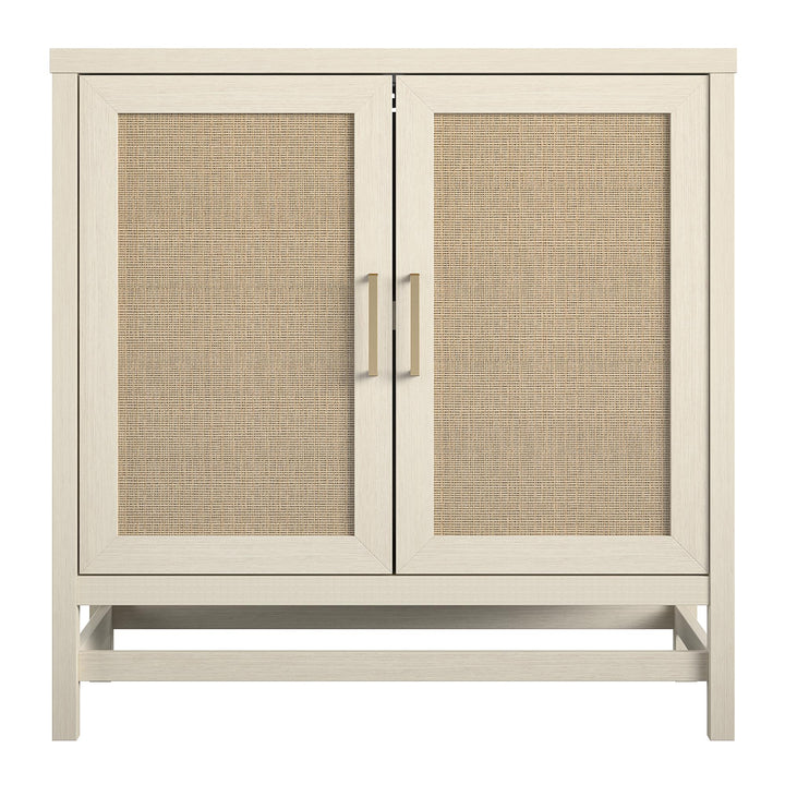 2 door storage cabinet with faux rattan - Ivory Oak
