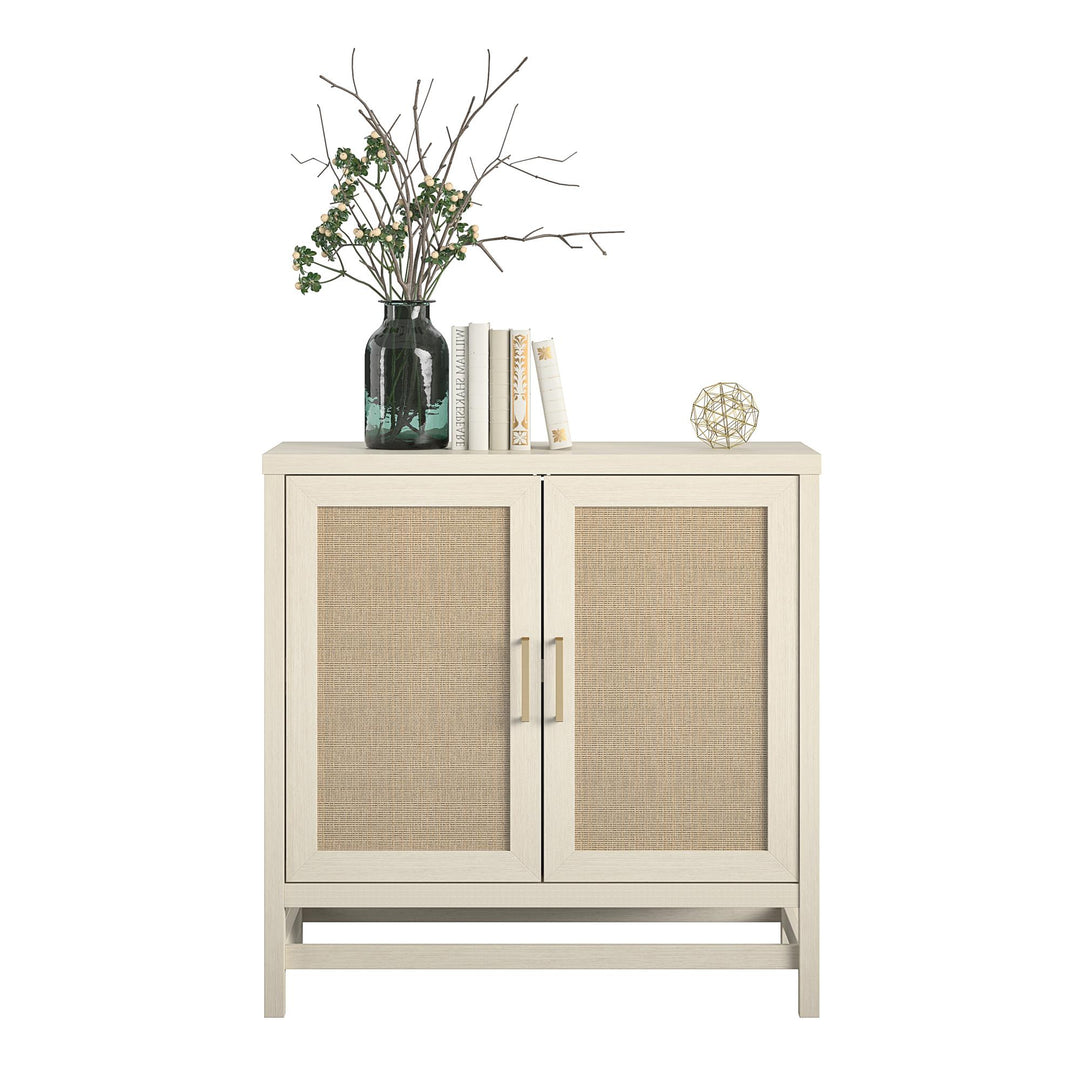 Rattan storage cabinet with shelves - Ivory Oak