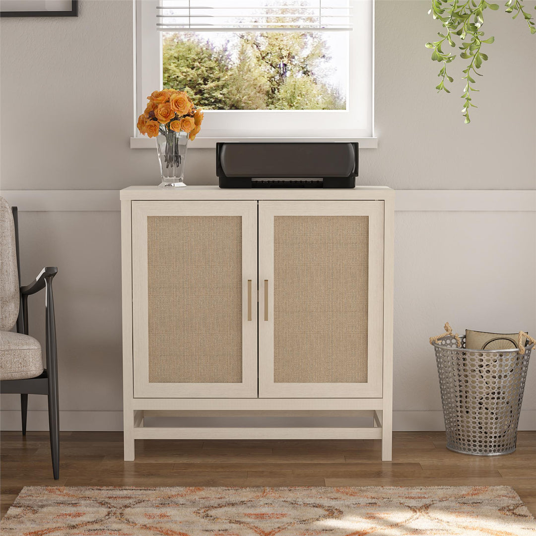 Rattan 2 door storage cabinet - Ivory Oak