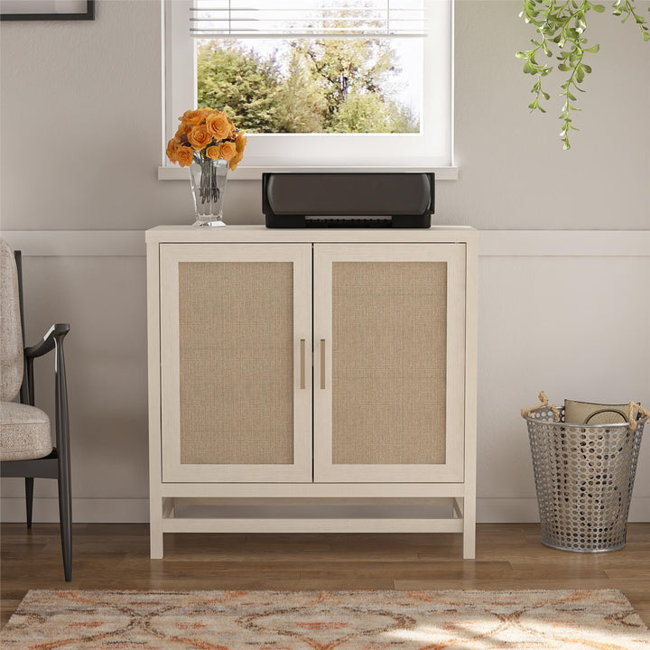 Rattan 2 door storage cabinet - Ivory Oak