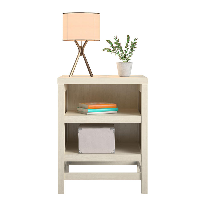 Lennon End Table with Faux Rattan and 2 Open Shelves - Ivory Oak