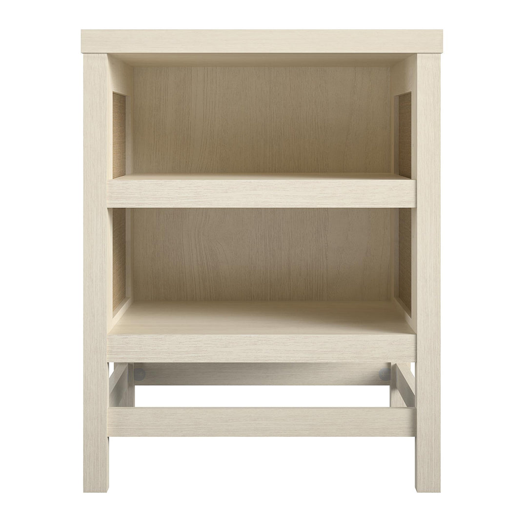 Lennon End Table with Faux Rattan and 2 Open Shelves - Ivory Oak