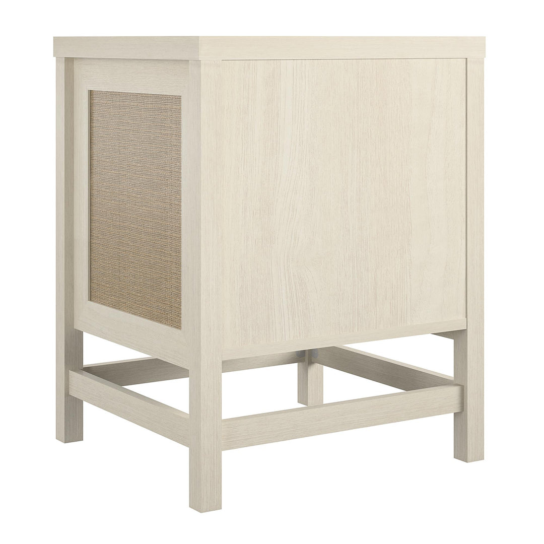 Lennon End Table with Faux Rattan and 2 Open Shelves - Ivory Oak